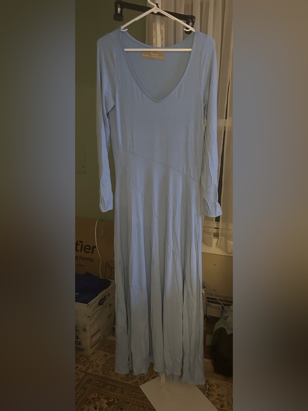 Free People Slate Blue  Long Sleeve V-Neck Maxi Dress
